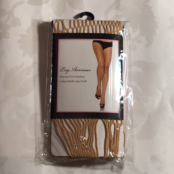 Leg Avenue Nude Distressed Net Pantyhose – One Size - Picture 2 of 2
